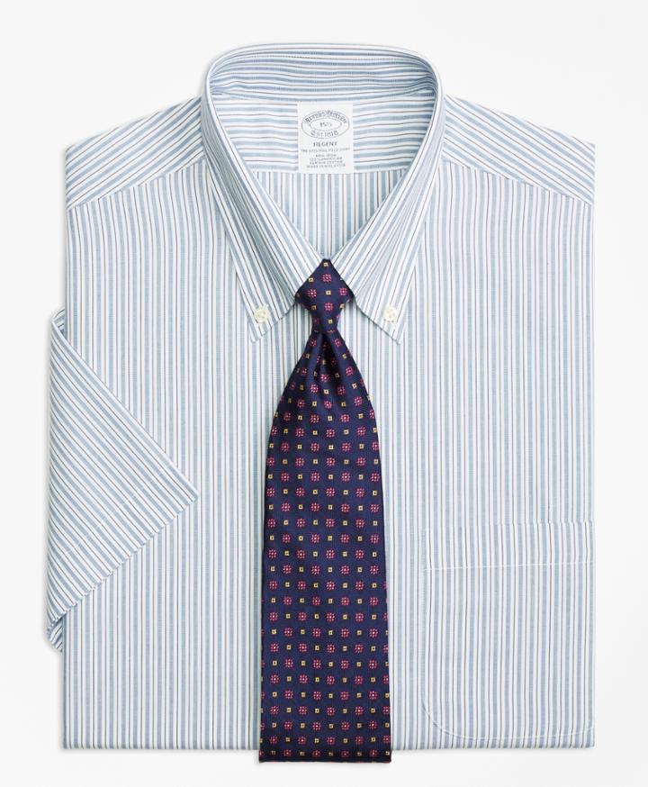 Brooks Brothers Men's Slim Fitted Dress Shirt, Non-iron Split Stripe Short-sleeve