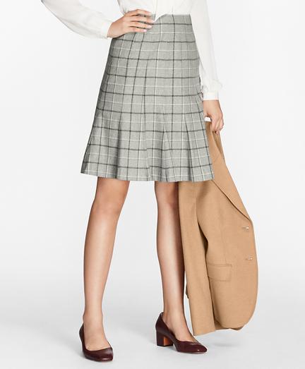 Brooks Brothers Windowpane Stretch-wool-cashmere Fluted Skirt