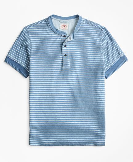 Brooks Brothers Indigo Feeder-stripe Short-sleeve Henley