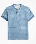 Brooks Brothers Indigo Feeder-stripe Short-sleeve Henley