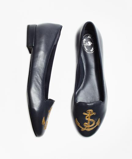 Brooks Brothers Anchor-embroidered Leather Flats