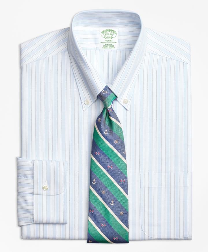 Brooks Brothers Men's Non-iron Extra Slim Fit Brookscool Music Stripe Dress Shirt