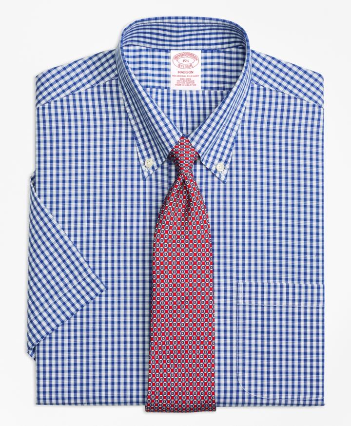 Brooks Brothers Men's Non-iron Regular Fit Framed Check Short-sleeve Dress Shirt
