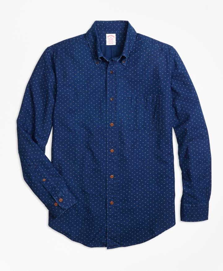 Brooks Brothers Men's Madison Fit Indigo Printed Dot Sport Shirt