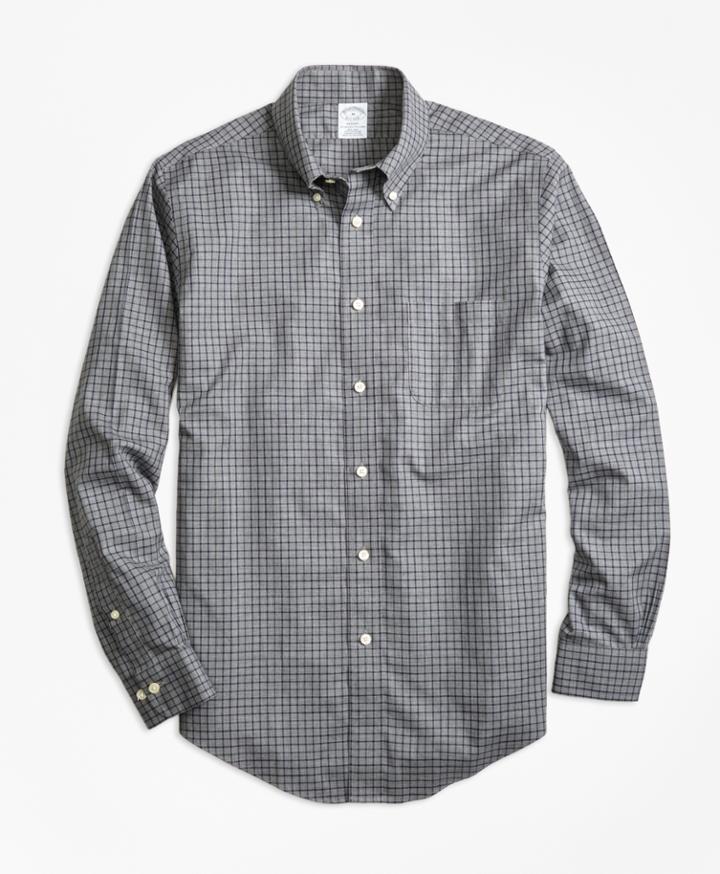 Brooks Brothers Men's Non-iron Regent Fit Herringbone Tattersall Sport Shirt
