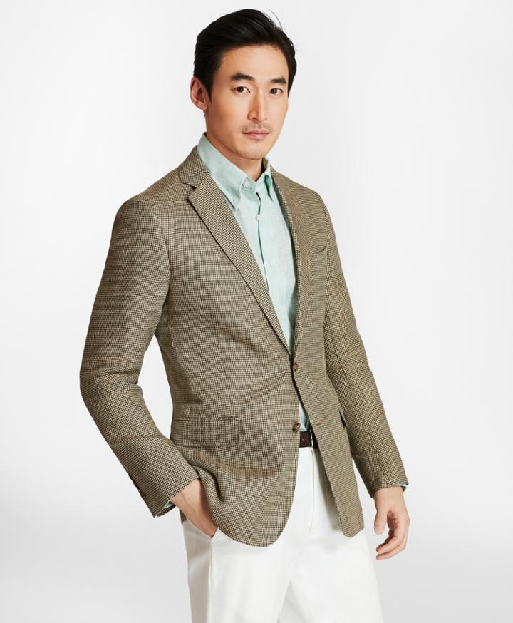 Brooks Brothers Men's Regent Fit Houndscheck Linen Sport Coat