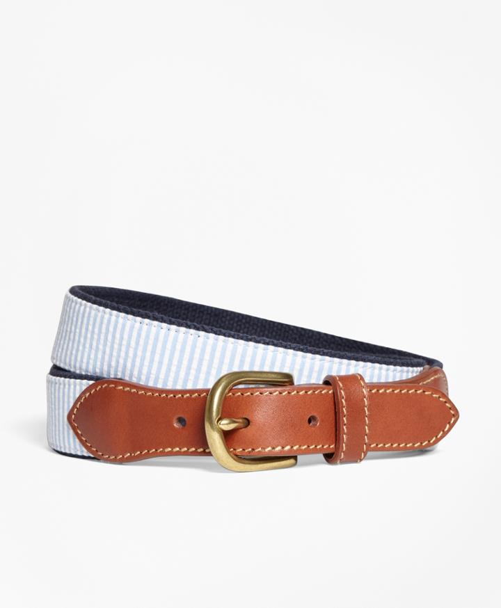 Brooks Brothers Men's Seersucker Cotton And Leather Belt