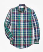Brooks Brothers Men's Non-iron Regent Fit Green Bold Plaid Sport Shirt