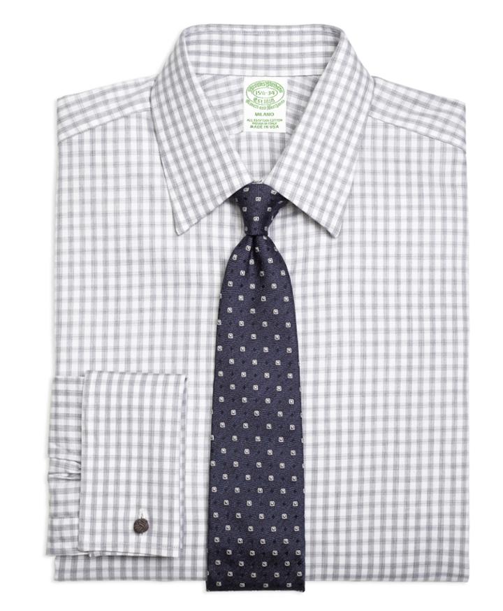 Brooks Brothers Men's Extra Slim Fit Slim-fit Dress Shirt, French Cuff Heathered Gingham