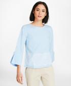 Brooks Brothers Women's Lace-trimmed Striped Cotton Poplin Bell-sleeve Blouse