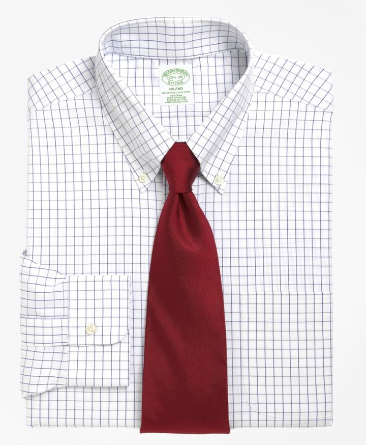 Brooks Brothers Men's Non-iron Extra Slim Fit Windowpane Dress Shirt