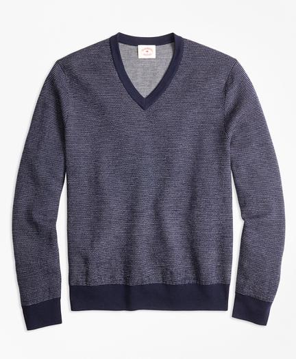 Brooks Brothers Bird's-eye Merino Wool Jacquard V-neck Sweater