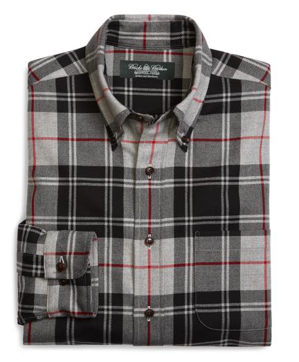 Brooks Brothers Country Club Regular Fit Grey Plaid Saxxon Sport Shirt