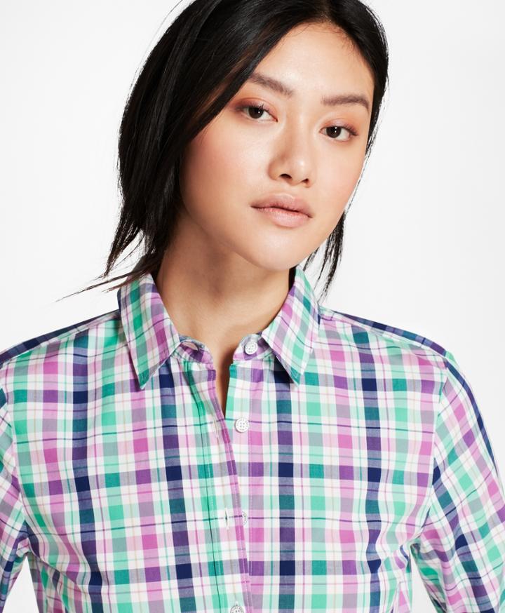 Brooks Brothers Women's Plaid Stretch Cotton Poplin Fun Shirt