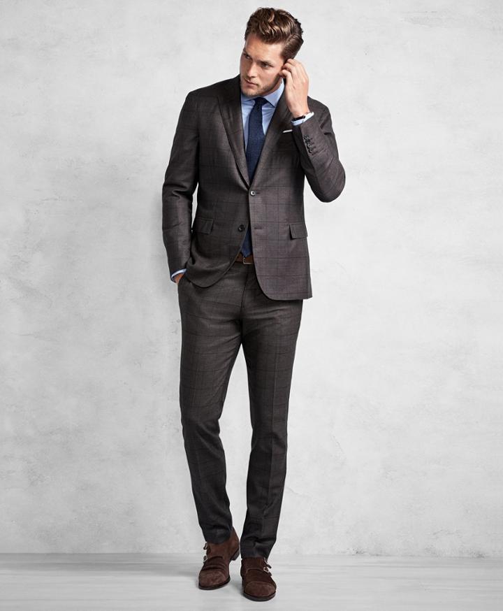Brooks Brothers Men's Golden Fleece Brown Windowpane Suit