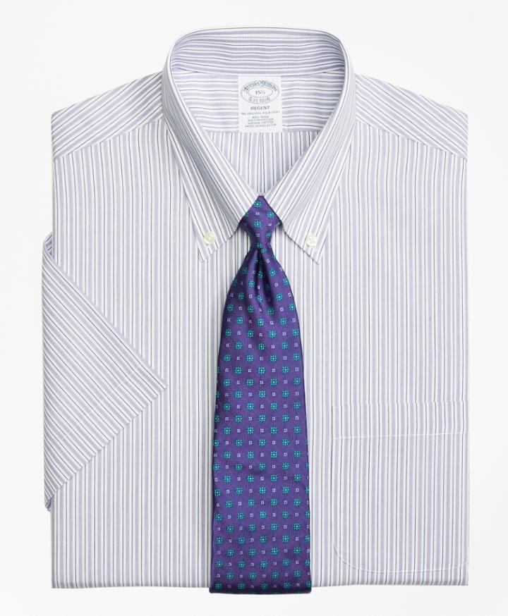 Brooks Brothers Men's Non-iron Slim Fit Split Stripe Short-sleeve Dress Shirt
