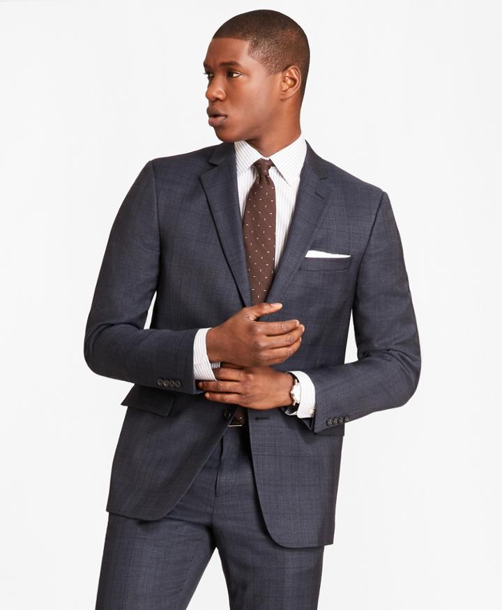Brooks Brothers Men's Regent Fit Saxxon Wool Blue Plaid 1818 Suit