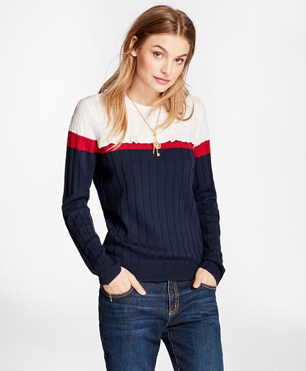 Brooks Brothers Ruffled Colorblock Mixed-stitch Merino Wool Sweater