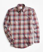 Brooks Brothers Men's Milano Fit Camel Plaid Flannel Sport Shirt