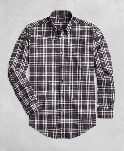 Brooks Brothers Golden Fleece Regent Fit Black Plaid Flannel Sport Shirt