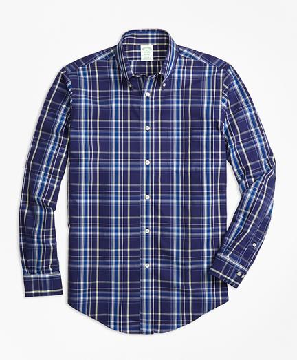 Brooks Brothers Non-iron Milano Fit Navy Plaid Sport Shirt