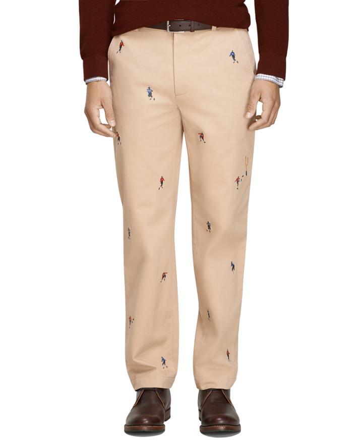 Brooks Brothers Men's Clark Fit Football Embroidered Chinos