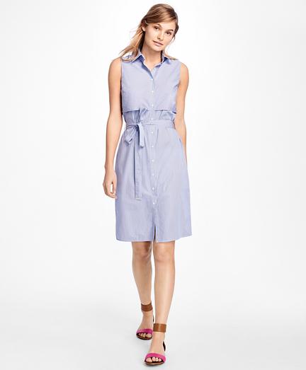 Brooks Brothers Sleeveless Stripe Cotton Dobby Shirtdress