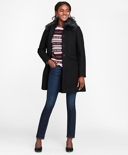 Brooks Brothers Faux-fur-collar Stretch Wool Twill Coat