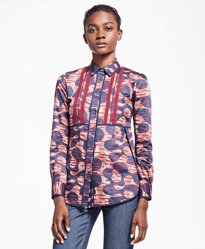 Brooks Brothers Women's Petite Abstract Tribal Cotton Sateen Dress Shirt