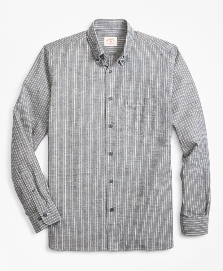 Brooks Brothers Men's Indigo-dyed Striped Denim Sport Shirt