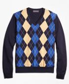 Brooks Brothers Cotton Cashmere Argyle V-neck Sweater