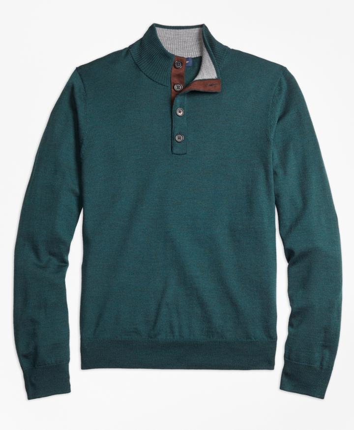 Brooks Brothers Men's Saxxon Wool Button Mockneck Sweater