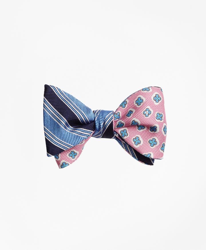 Brooks Brothers Men's Split Bb#1 Stripe With Panama Tossed Flower Print Reversible Bow Tie