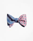 Brooks Brothers Men's Split Bb#1 Stripe With Panama Tossed Flower Print Reversible Bow Tie