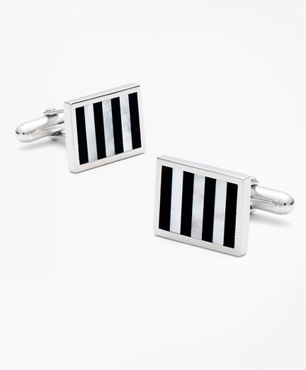 Brooks Brothers Onyx And Mother-of-pearl Silver Cuff Links