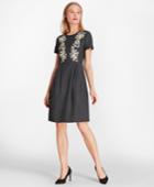 Brooks Brothers Women's Floral-embellished Wool-blend Twill Dress