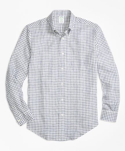 Brooks Brothers Milano Fit Windowpane Irish Linen Sport Shirt