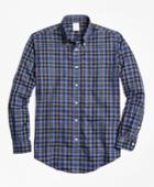 Brooks Brothers Men's Non-iron Regent Fit Blue Heathered Plaid Sport Shirt