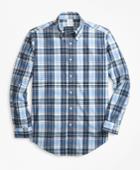Brooks Brothers Men's Regent Fit Blue And Green Madras Sport Shirt