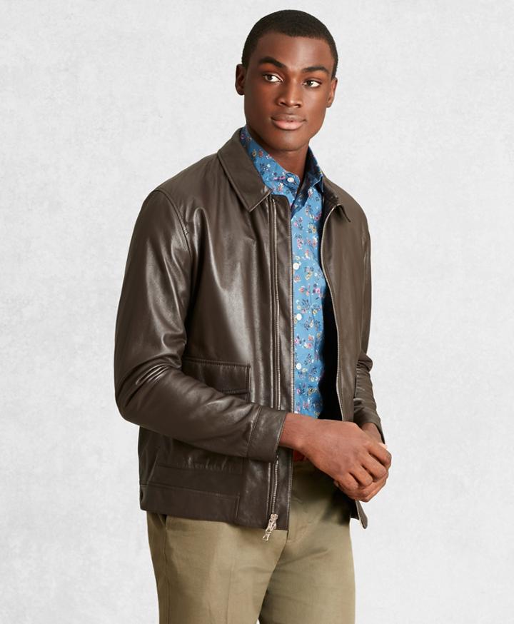 Brooks Brothers Men's Golden Fleece Leather Bomber Jacket