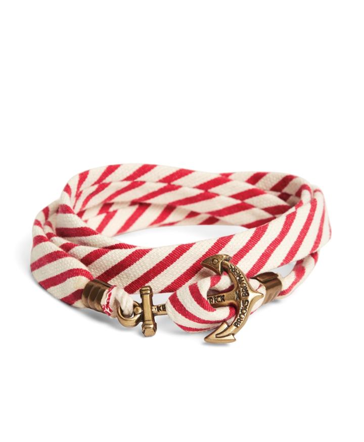 Brooks Brothers Men's Kiel James Patrick Red And White Seersucker Lanyard Hitch Cord Bracelet
