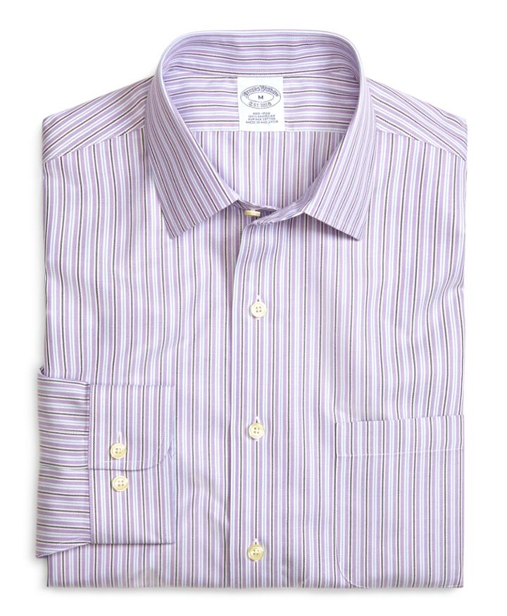 Brooks Brothers Men's Supima Cotton Non-iron Slim Fit Lavender Stripe Twill Sport Shirt