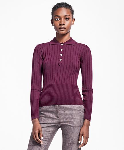 Brooks Brothers Ribbed Saxxon Wool Polo Sweater
