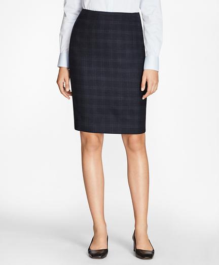 Brooks Brothers Plaid Stretch-wool Pencil Skirt