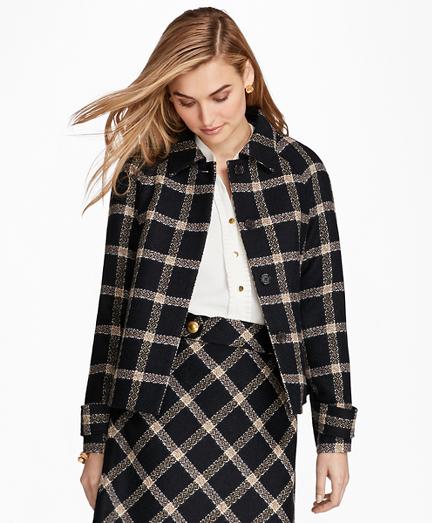 Brooks Brothers Windowpane Wool Boucle Swing Jacket