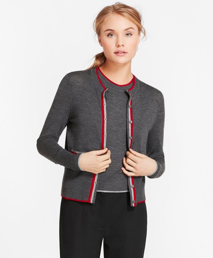 Brooks Brothers Women's Tipped Merino Wool Cardigan