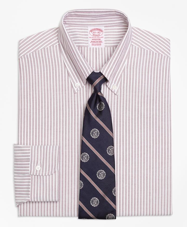 Brooks Brothers Men's Original Polo Button-down Oxford Regular Fit Classic-fit Dress Shirt, Ground Stripe