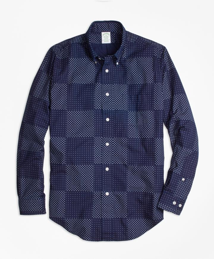 Brooks Brothers Men's Milano Fit Indigo Patchwork Print Sport Shirt