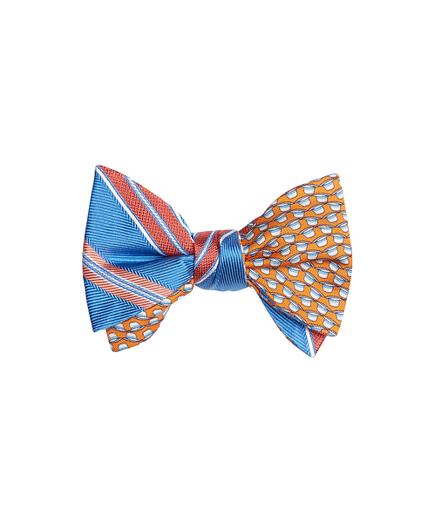 Brooks Brothers Alternating Textured Famed Stripe With Panama Hat Print Reversible Bow Tie