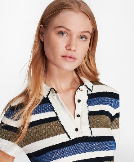 Brooks Brothers Striped Bird's-eye-knit Cotton Polo Sweater